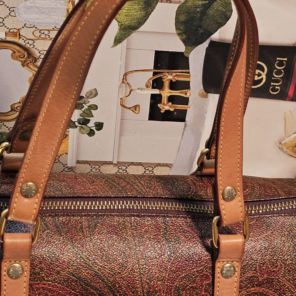 Etro Paisley Brown Embossed Leather Small Barrel Bag - Picture 7 of 16